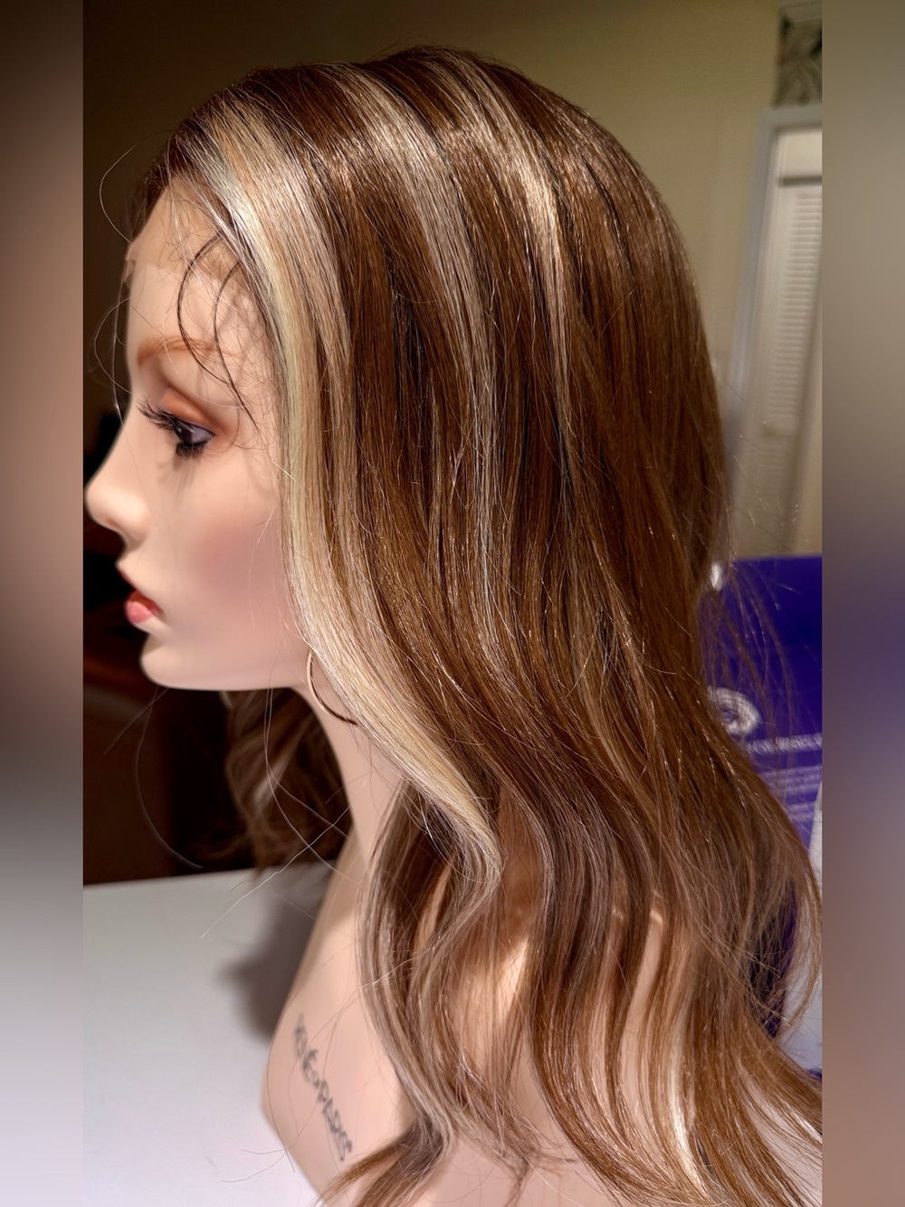 HAIR, 16” Wavy Bob, Center Part, Lace Front Medium Brown Blonde Highlights